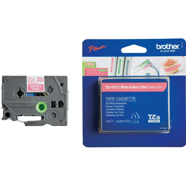 Brother - Nastro - Bianco/rosa shocking - TZEMQP35 - 12mm x 5mt